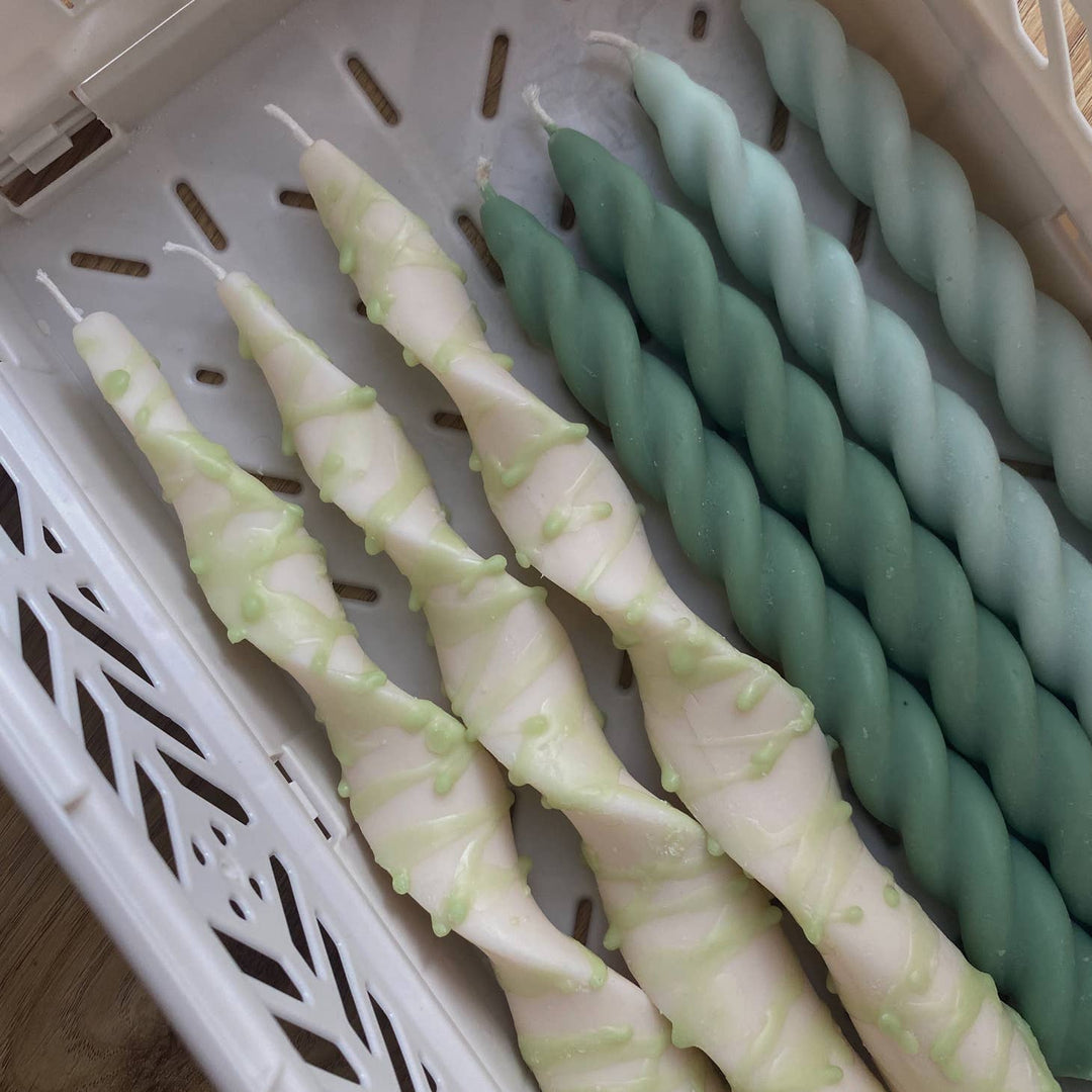 Pistachio Drizzle Ribbon Kerzen Set. Vegan, Soja.