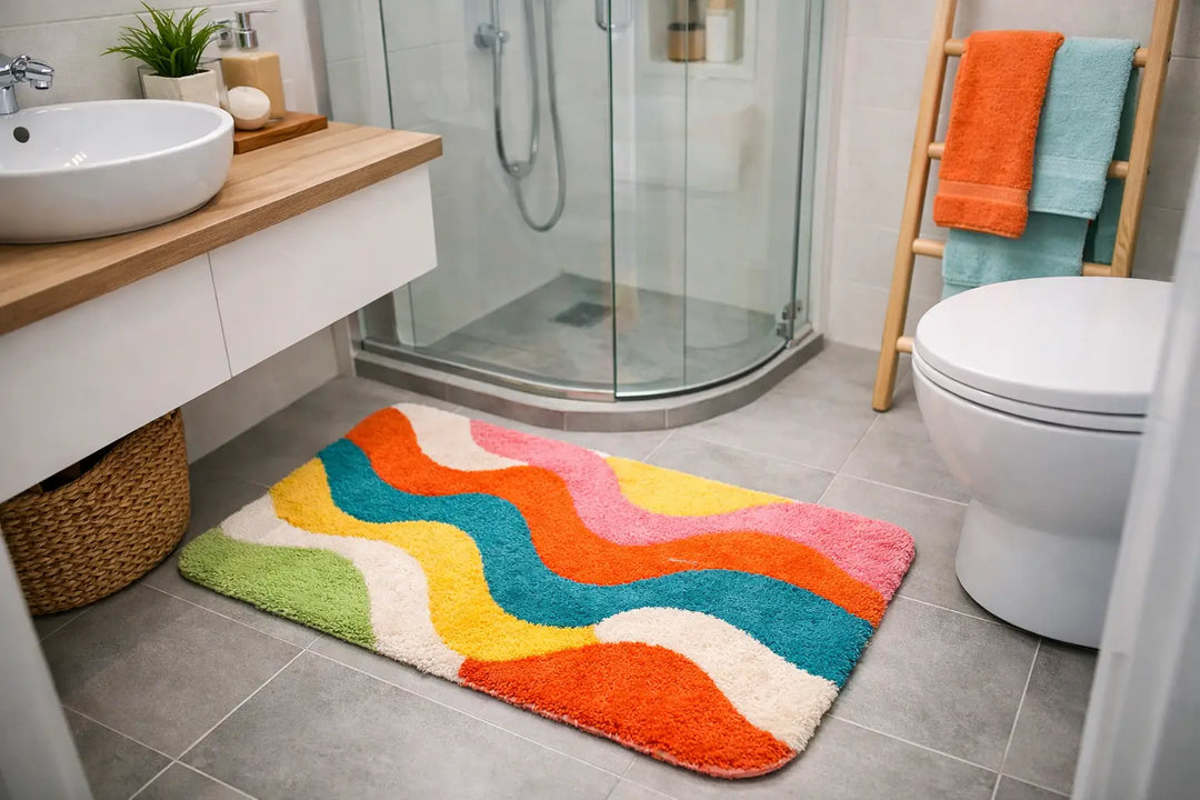 Bunte Badematte im kleinen Bad richtig wählen