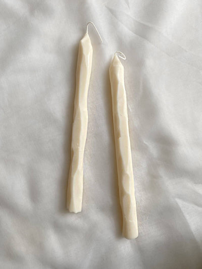 Hand Carved White Tapered Candles Set. Vegan, Soy  Wax